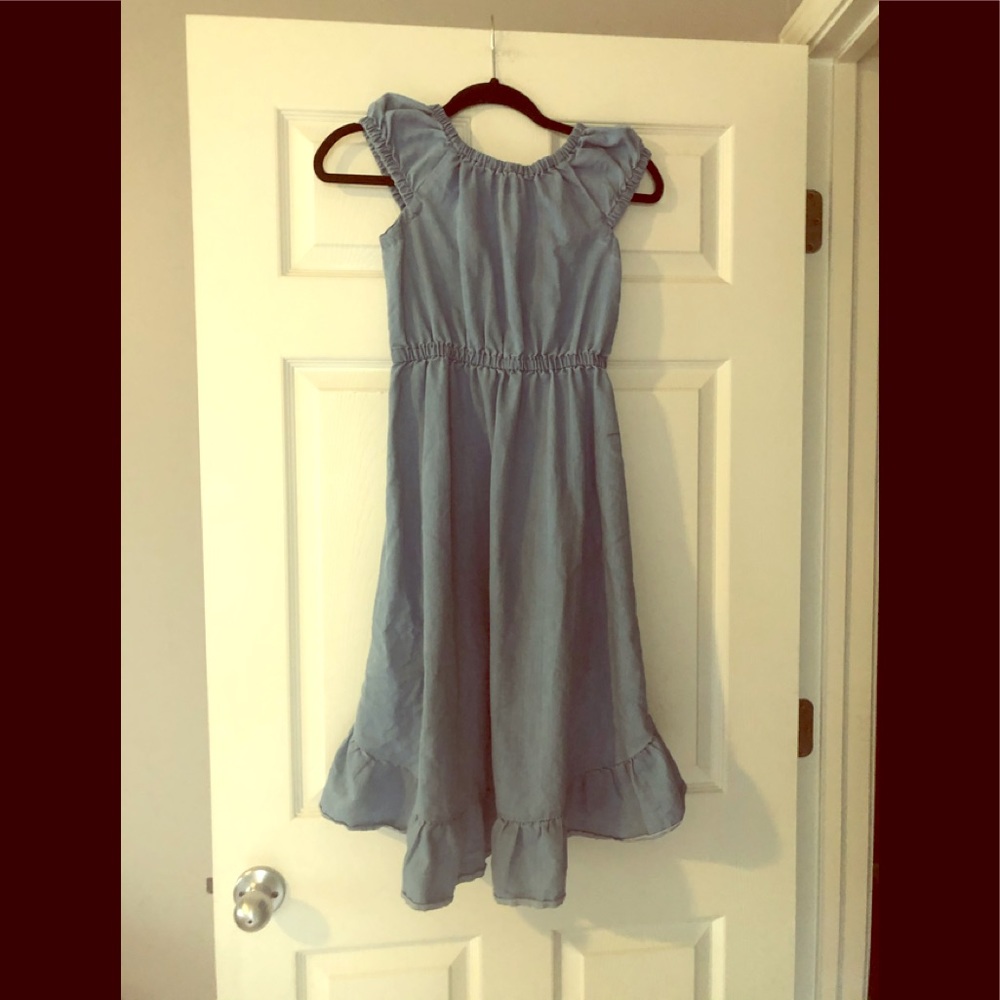 Chambray hi low ruffle dress